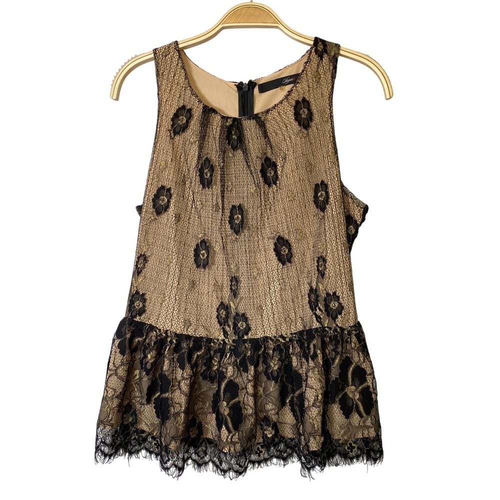 Sugarlips Whimsigoth Peplum Blouse Women L Black Sheer Overlay Lace Sleeveless